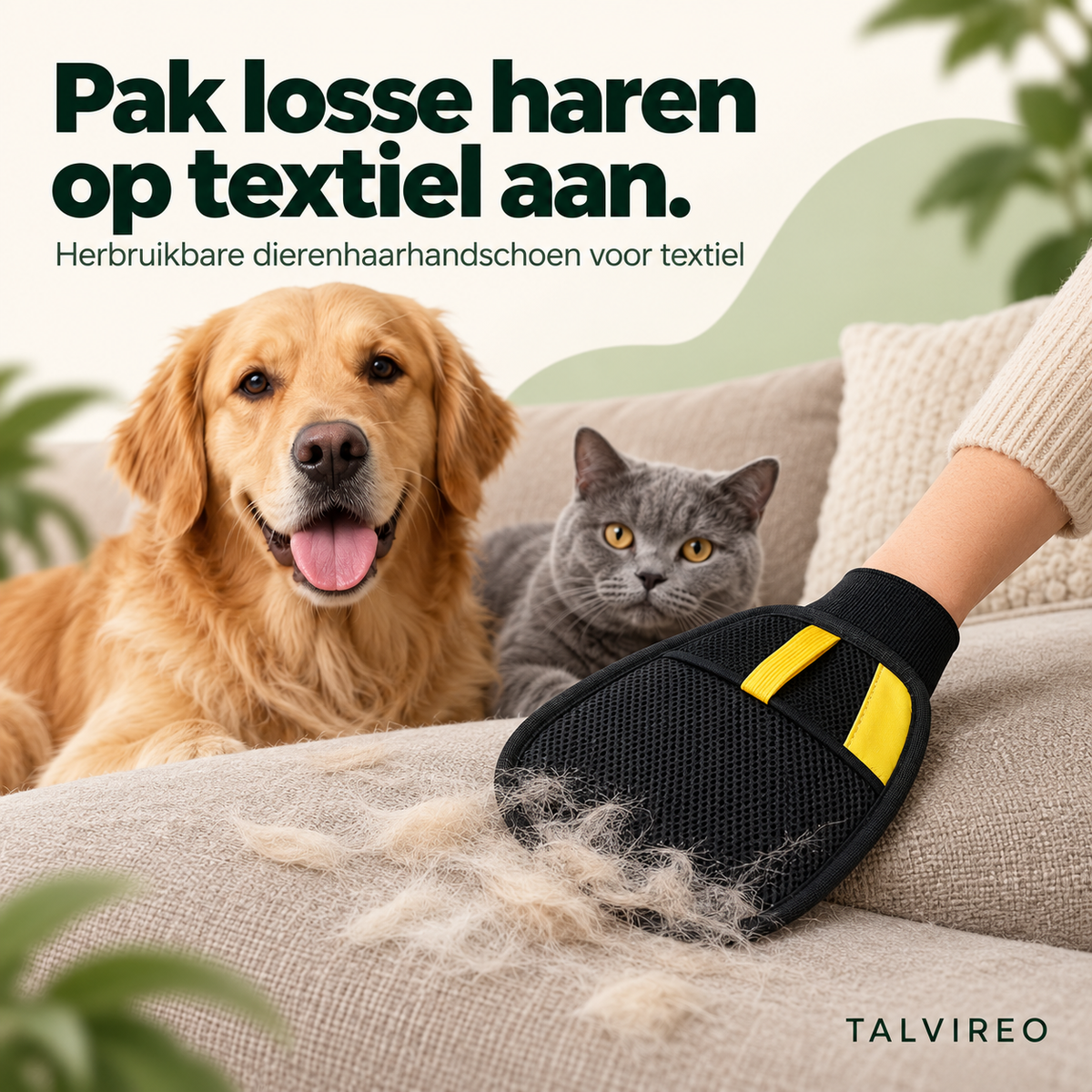 Herbruikbare dierenhaarhandschoen voor textiel