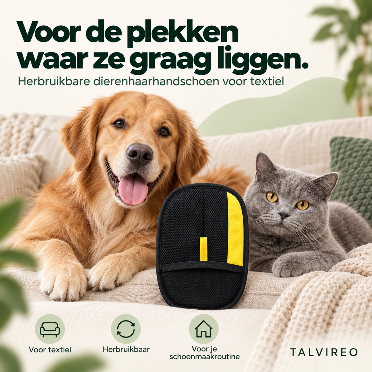Herbruikbare dierenhaarhandschoen voor textiel