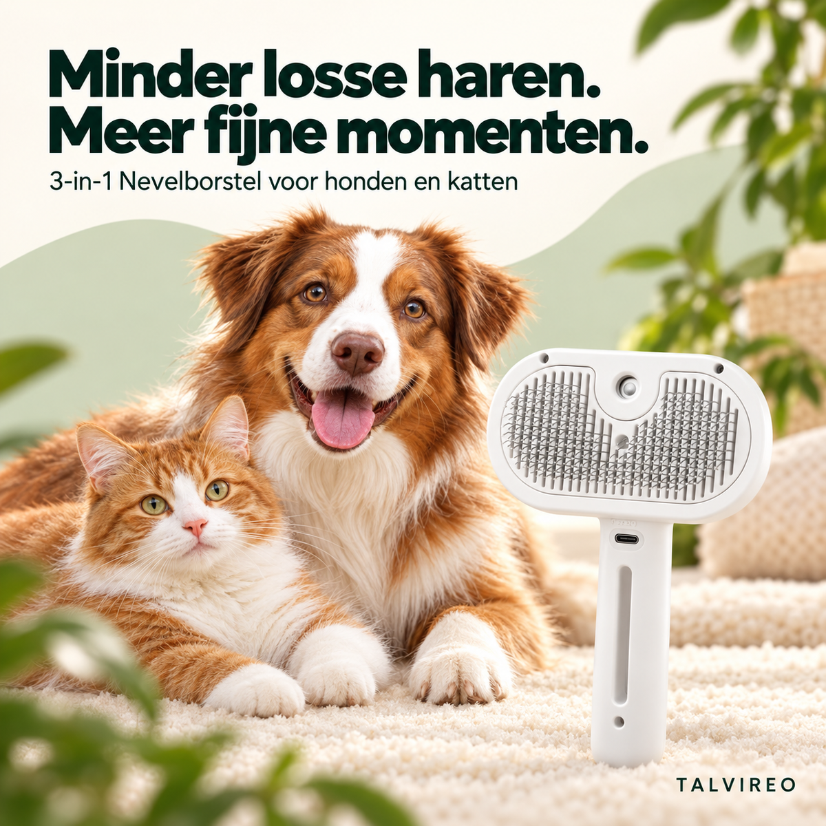 Witte 3-in-1 nevelborstel voor honden en katten