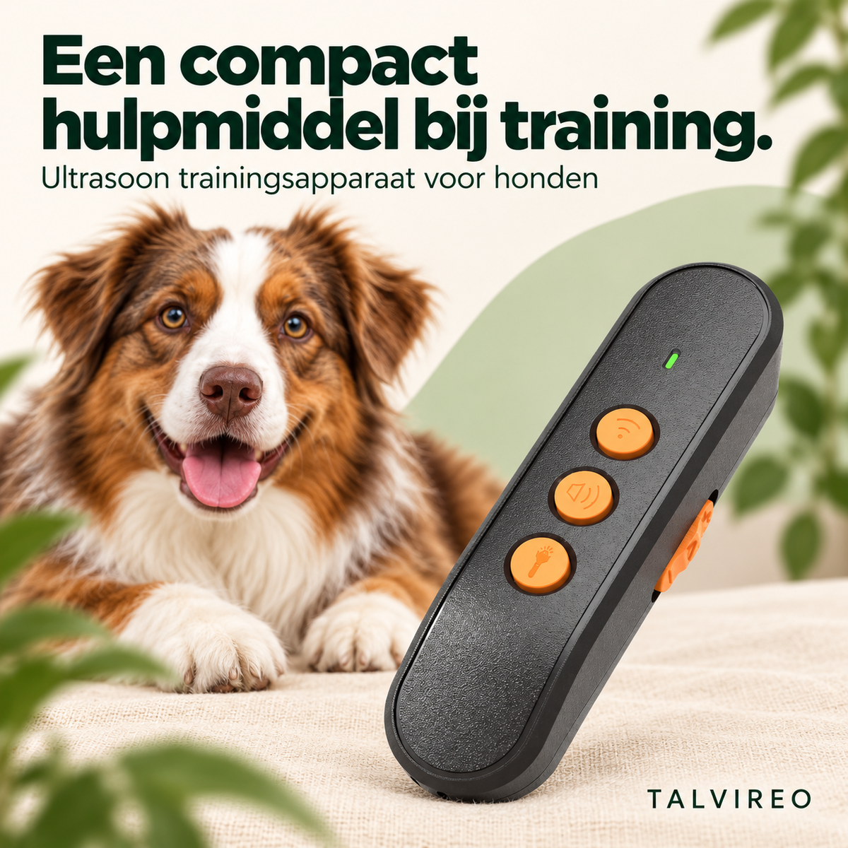 Zwart ultrasoon trainingsapparaat met drie oranje knoppen — Talvireo