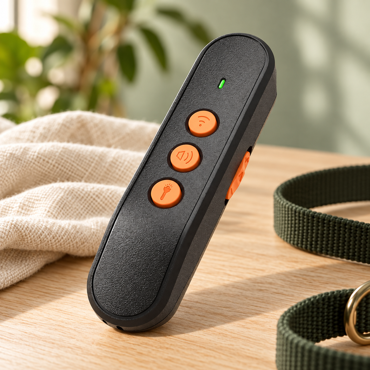 Zwart ultrasoon trainingsapparaat met drie oranje knoppen